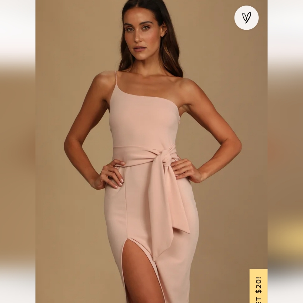 Club Scene Blush Pink One-Shoulder Bodycon Midi Dress